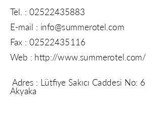 Summer Otel iletiim bilgileri
